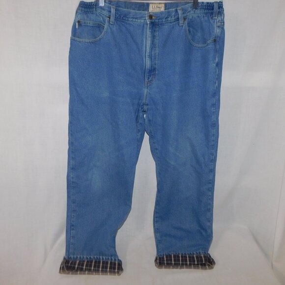 VTG LL Bean Mens 42 x 32 Plaid Flannel Lined Comfort Waist Denim Blue Jeans - Picture 1 of 13
